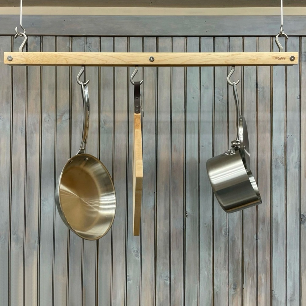 SOLD JK Adams Sur La Table MAPLE Hanging Bar POT RACK 36" Chain, Hardware 9 Hook
